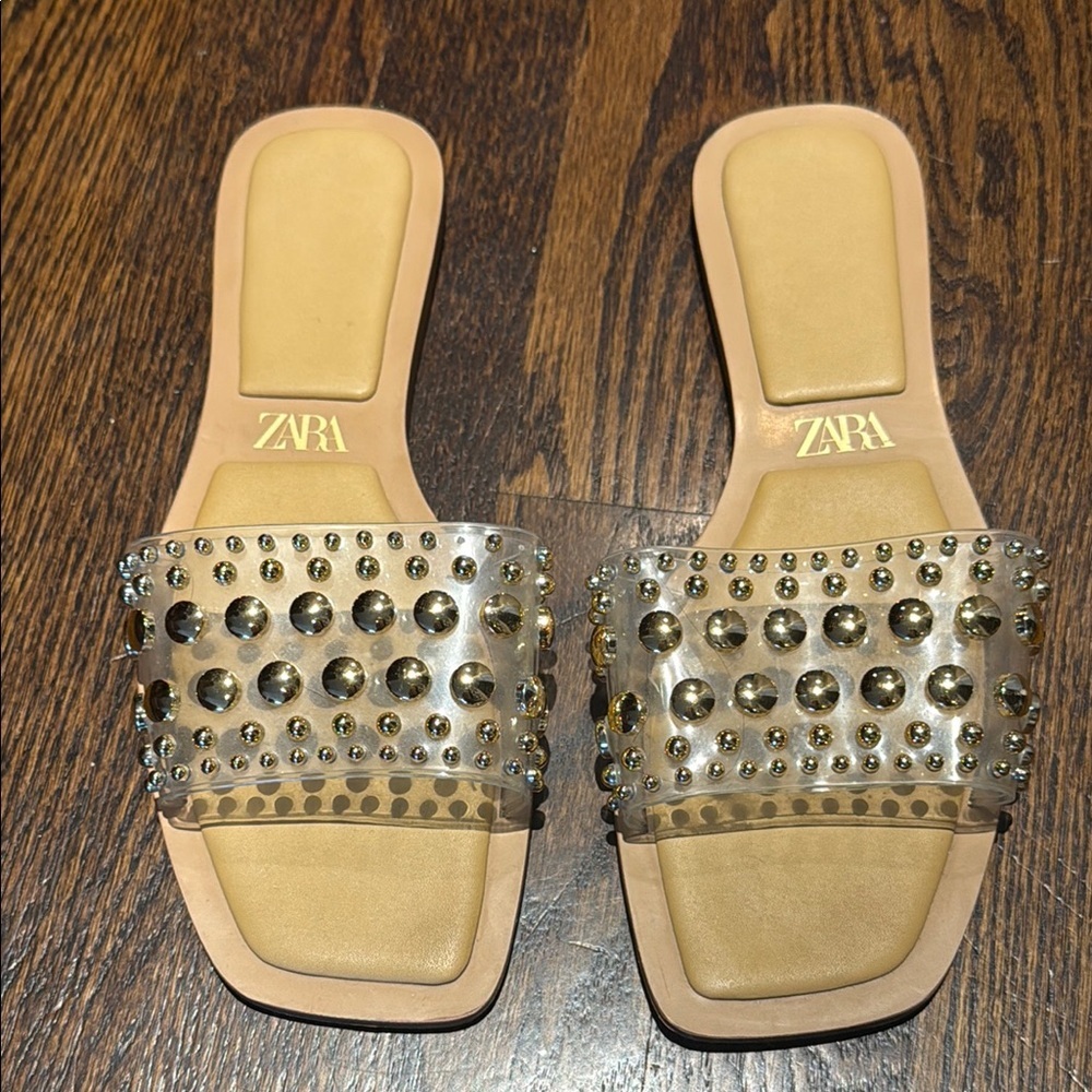 Zara Metallic Studded Slide Sandals size 39 women’s